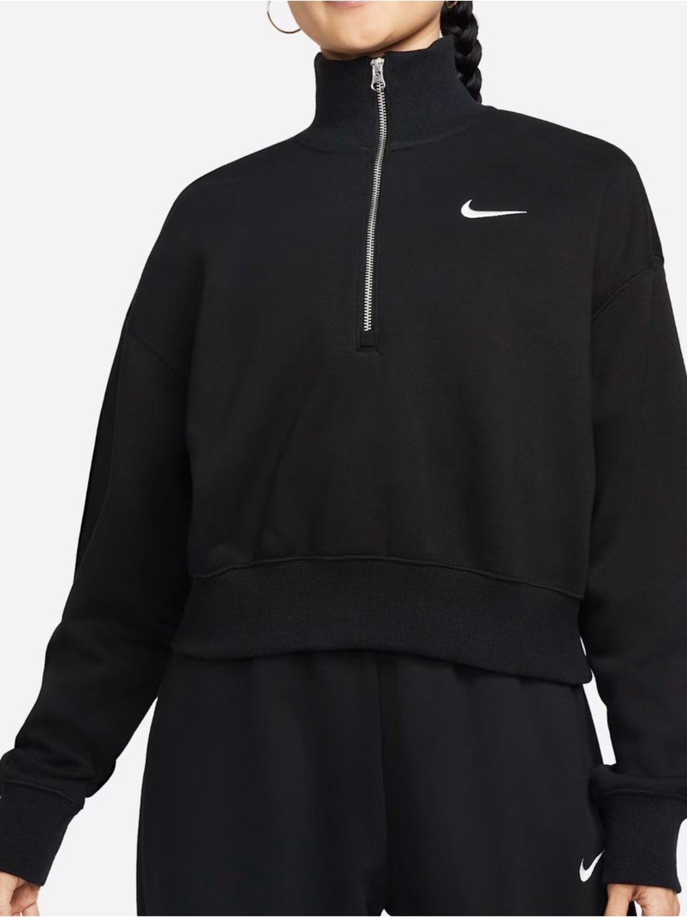 Nike Black Half-Zip Cropped Pullover with White Swoosh